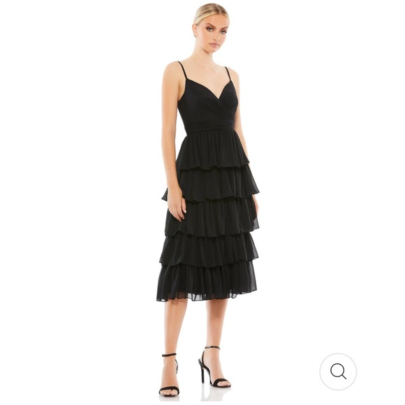 Mac Duggal RUFFLE LAYERED V-NECK MIDI DRESS - Picture 2 of 8